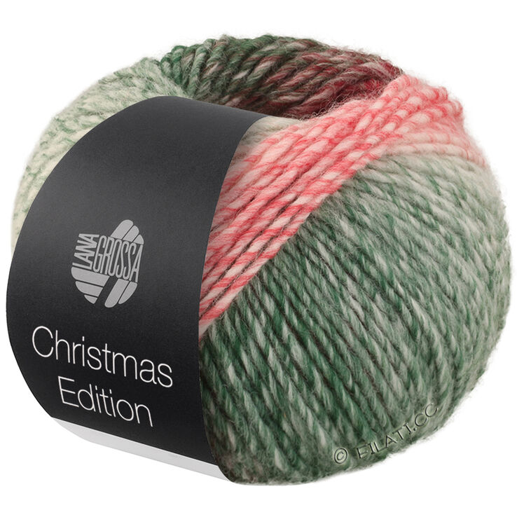 Lana Grossa CHRISTMAS EDITION BIG | 201-bjørnebær/mørk rød/rød/lys rød/ecru/hvitgrønn/mørk grønn/svartgrønn stripet