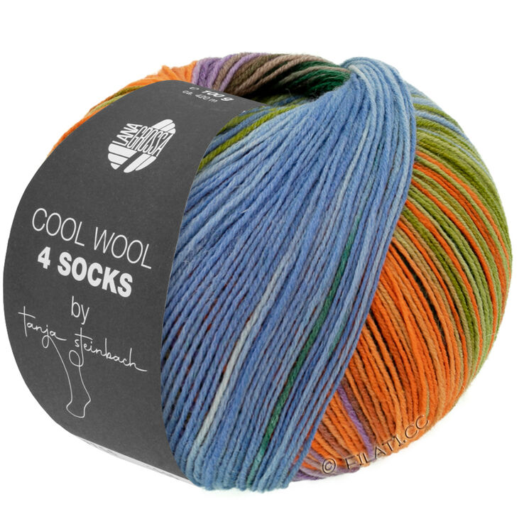 Lana Grossa COOL WOOL 4 SOCKS PRINT II | 7791-svartgrønn/beige/lilla/oransje/gulgrønn/fiolblå
