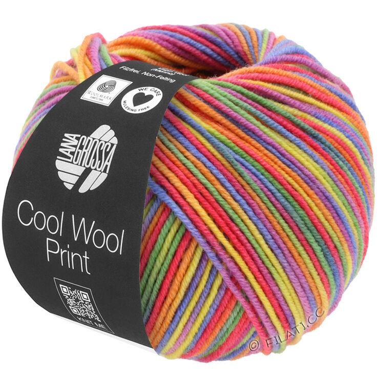 Lana Grossa COOL WOOL Print | 703-lilla/grønn/bringebær/oransje/gul/blå