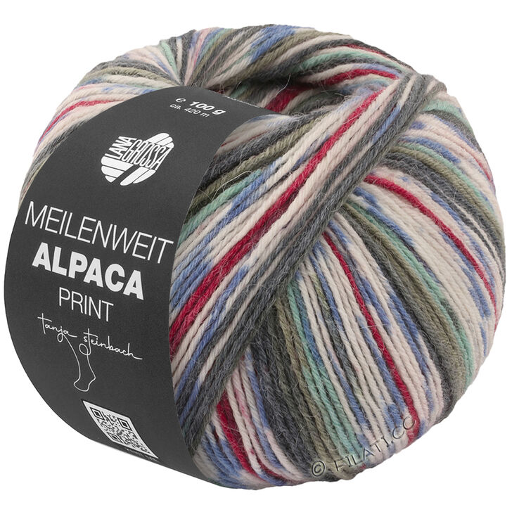Lana Grossa MEILENWEIT 6-FACH 150g Alpaca Print | 1111-mosegrønn/grågrønn/jade/hvit/mørk rød/jeans