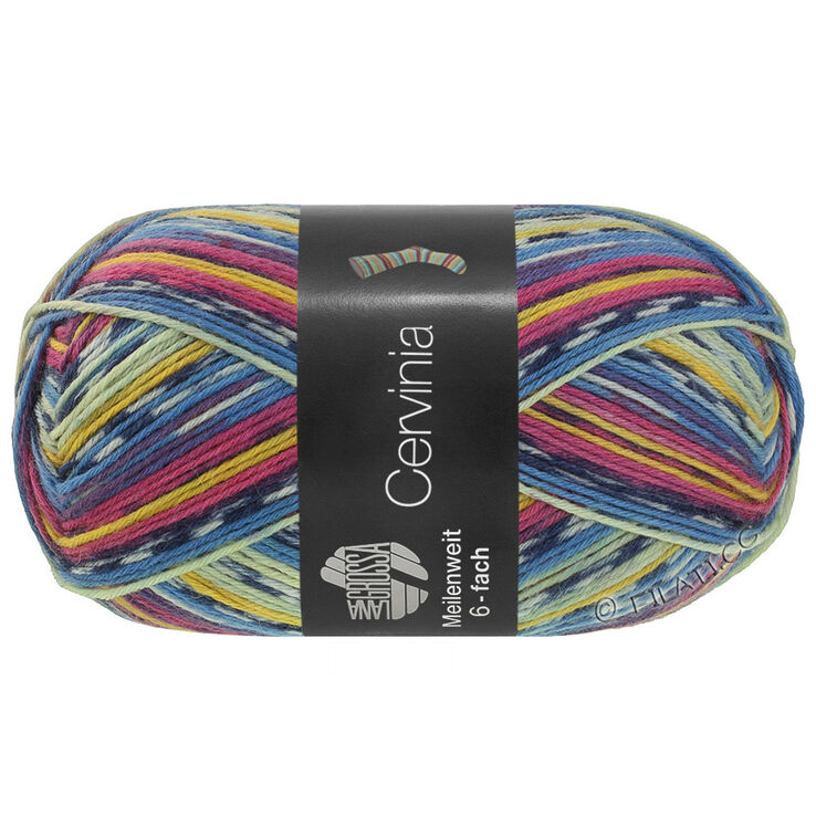Lana Grossa MEILENWEIT 6-FACH 150g Cervinia | 9754-mørk fuksia/mørk blå/hvit/blå/blekgul/eggeplommegul
