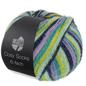Lana Grossa MEILENWEIT 6-FACH 150g Cosy Socks Multi Stripes | 2202-lavendel/svartblå/turkis/pistasj/opalgrønn