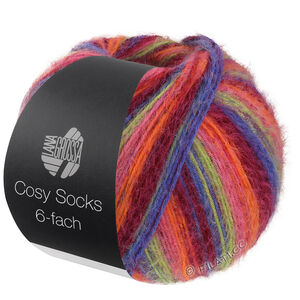 Lana Grossa MEILENWEIT 6-FACH 150g Cosy Socks Multi Stripes | 2205-bordeaux/blå/gråbeige/fuksia/oransje