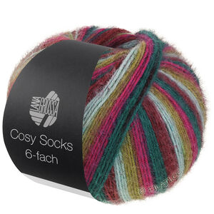 Lana Grossa MEILENWEIT 6-FACH 150g Cosy Socks Multi Stripes | 2206-mørk rød/mynteturkis/olivengrønn/mørk fuksia/opalgrønn