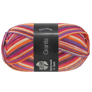 Lana Grossa MEILENWEIT 6-FACH 150g Granita | 9734-mørk brun/lilla/oransje/perlebeige/rød/fuksia