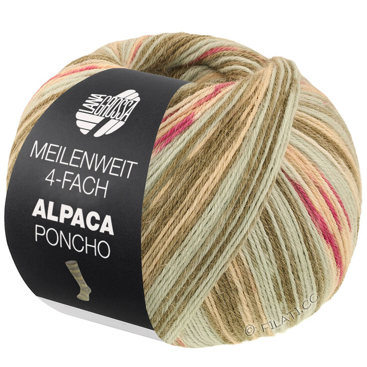 Lana Grossa MEILENWEIT 100g Alpaca Poncho | 2721-grågrønn/mosegrønn/mynte/ecru/rosa/fuksia