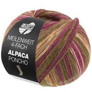 Lana Grossa MEILENWEIT 100g Alpaca Poncho | 2728-mosegrønn/rødfiolett/ecru/oransje/brun