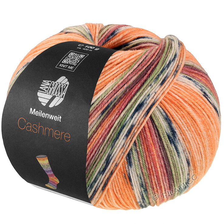 Lana Grossa MEILENWEIT 100g Cashmere Pista | 141-oransje/lys grå/mørk grå/brunoransje/lys grønn/lyng/bjørnebær/gråbrun stripet