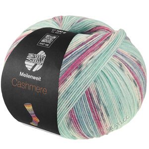 Lana Grossa MEILENWEIT 100g Cashmere Pista | 142-mynte/turkis/hvit/grå/lys blå/fuksia stripet