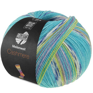 Lana Grossa MEILENWEIT 100g Cashmere Pista | 144-turkis/hvit/blå/sitrusgul/fiolblå/pistasj stripet