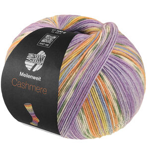 Lana Grossa MEILENWEIT 100g Cashmere Pista | 145-lilla/fiolett/hvit/grågrønn/oransje/himmelblå/sitrusgul stripet