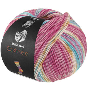Lana Grossa MEILENWEIT 100g Cashmere Pista | 146-lys fuksia/mørk fuksia/hvit/oker/turkis/lys blå stripet