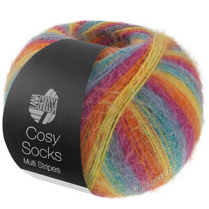 Lana Grossa MEILENWEIT 100g Cosy Socks Multi Stripes | 151-petrol/røykblå/fuksia/oransje/gul