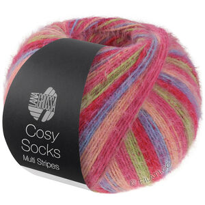 Lana Grossa MEILENWEIT 100g Cosy Socks Multi Stripes | 152-tulipanrød/fiolblå/lakserosa/pink/lys grå