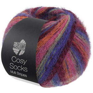 Lana Grossa MEILENWEIT 100g Cosy Socks Multi Stripes | 156-blåfiolett/vinrød/gresskar/pink/grågrønn