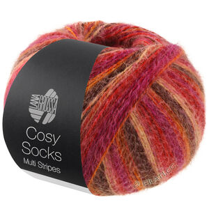 Lana Grossa MEILENWEIT 100g Cosy Socks Multi Stripes | 159-rød/fuksia/oransje/mørk brun/laks