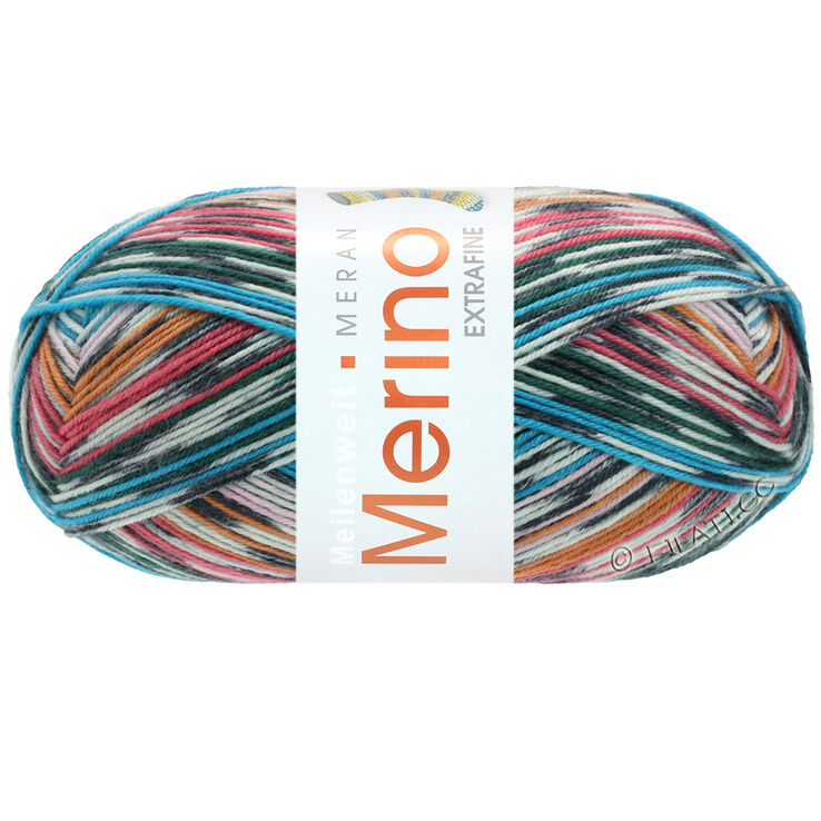 Lana Grossa MEILENWEIT 100g Merino Extrafine Meran | 2581-lys grå/antrasitt/oransje/rosa/turkis/flaskegrønn/bringebær