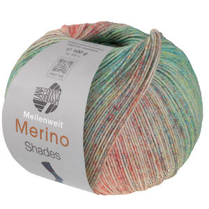 Lana Grossa MEILENWEIT 100g Merino Extrafine Shades | 7229-lakserød/creme/turkisgrønn/gulgrønn