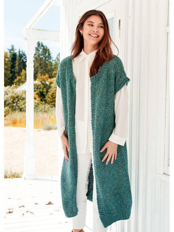 Lana Grossa GLATTSTRIKKET LANG VEST Lala Berlin Lovely Cotton & Brillino - Strikkeoppskrift (NO)