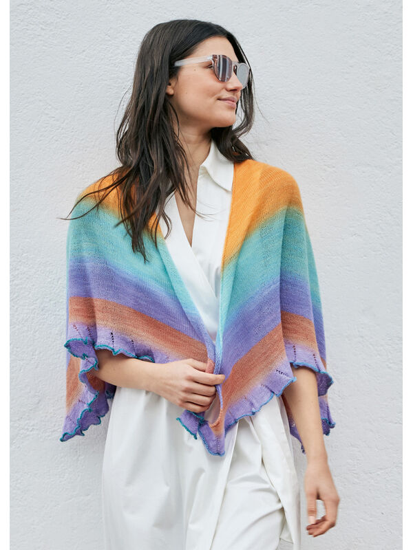 Lana Grossa SKJERF Cool Wool Lace hand-dyed - Strikkeoppskrift (DK)