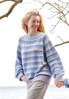 TOP-DOWN GENSER MED STRIPER Cool Wool Big Mélange fra Lana Grossa