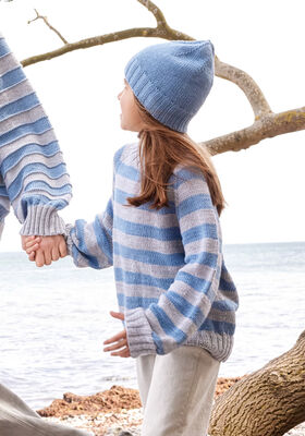 TOP-DOWN GENSER MED STRIPER FOR BARN Cool Wool Big Mélange fra Lana Grossa