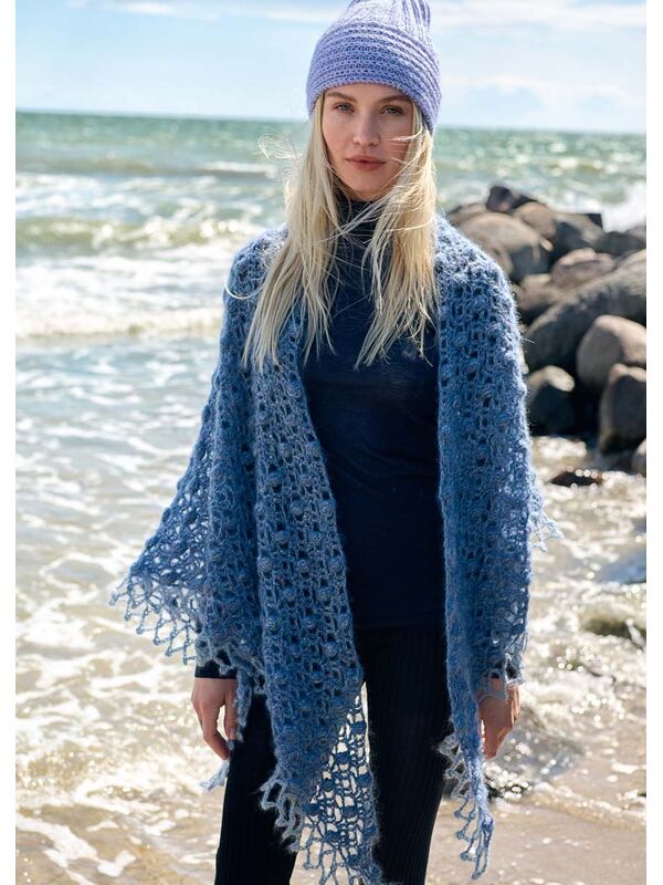 Lana Grossa HEKLET SJAL Natural Superkid Tweed - Strikkeoppskrift (NO)
