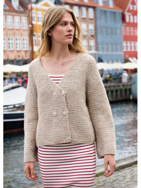 Lana Grossa JAKKE I ROTTINGMØNSTER Natural Alpaca Pelo - Strikkeoppskrift (NO)
