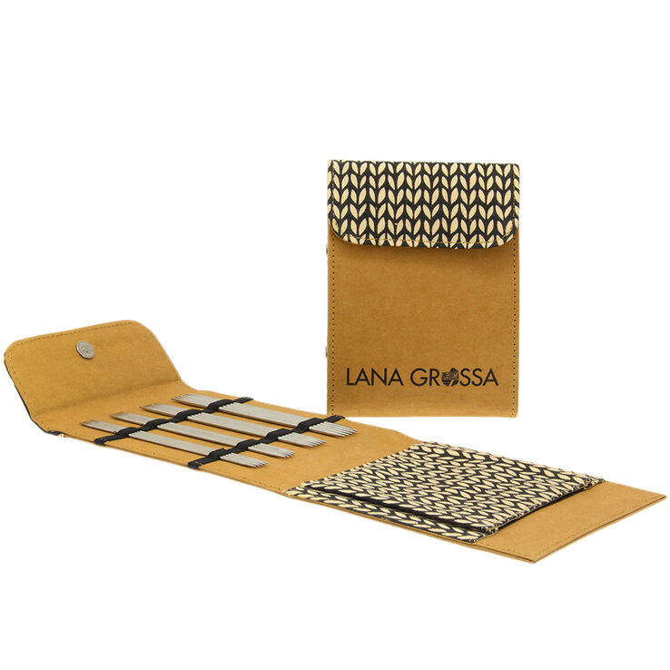 Lana Grossa Sett med ermepinner/settpinner rustfritt stål, 15 cm (brun)