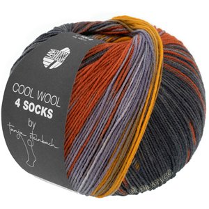 Lana Grossa COOL WOOL 4 SOCKS PRINT II | 7794-grågrønn/gråbrun/guloransje/grålilla/rust/mørk grå