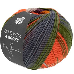 Lana Grossa COOL WOOL 4 SOCKS PRINT II | 7796-lilla/mørk grønn/korall/grå/bjørnebær /oransje