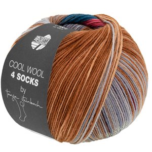Lana Grossa COOL WOOL 4 SOCKS PRINT II | 7798-gråbrun/mørk jeans/gråbrun/fiolblå/nøttebrun/amarenarød