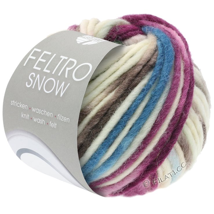 Lana Grossa FELTRO Snow | 451-råhvit/petrol/marine/mørk fiolett/gråbrun