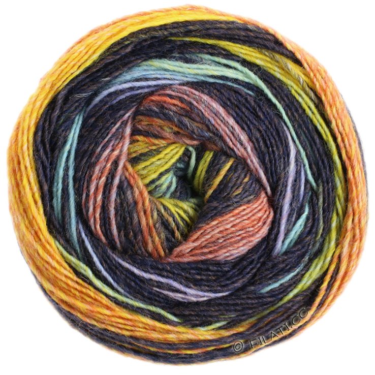 Lana Grossa GOMITOLO BENE | 751-laks/svartbrun/gul/kaki/gråblå