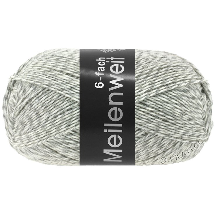 Lana Grossa MEILENWEIT 6-FACH 150g Mouliné/Tweed | 8501-lys grå/hvit