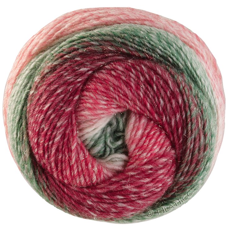 Lana Grossa GOMITOLO (Christmas Edition Lurex) | 118-grågrønn/hvitgrønn/ecru/rød/mørk rød/bjørnebær /hvitrød stripet