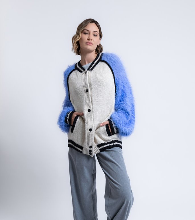 Lana Grossa COLLEGEJAKKE Natural Lama Chunky, Brillino & Basta