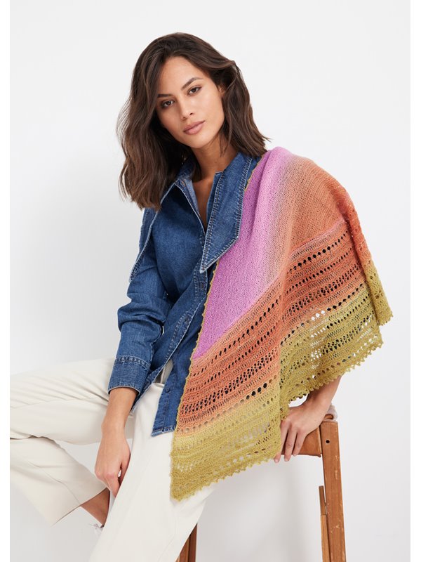 Lana Grossa HALVRUND SJAL Cool Wool Lace Hand-dyed - Strikkeoppskrift (DK)
